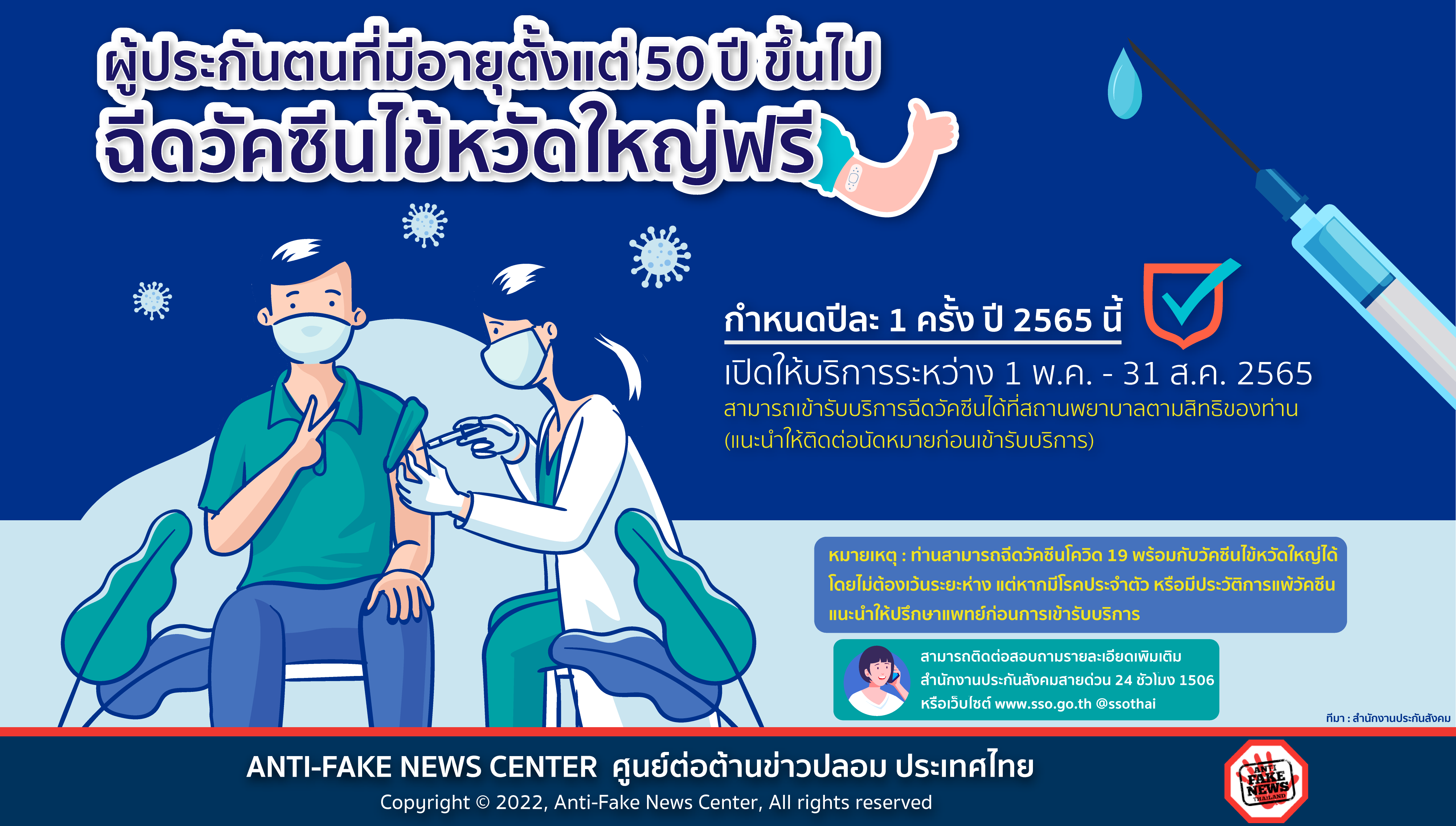 7 May 22 ผู้ประกันตนที่มีอายุตั้งแต่ 50 ปี ขึ้นไป ฉีดวัคซีนไข้หวัดใหญ่ฟรี Web