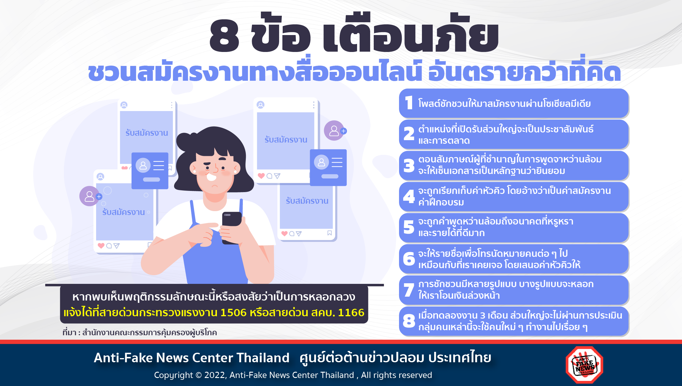 8 ข้อ เตือนภัย ชวนสมัครงานทางสื่อออนไลน์ อันตรายกว่าที่คิด Website