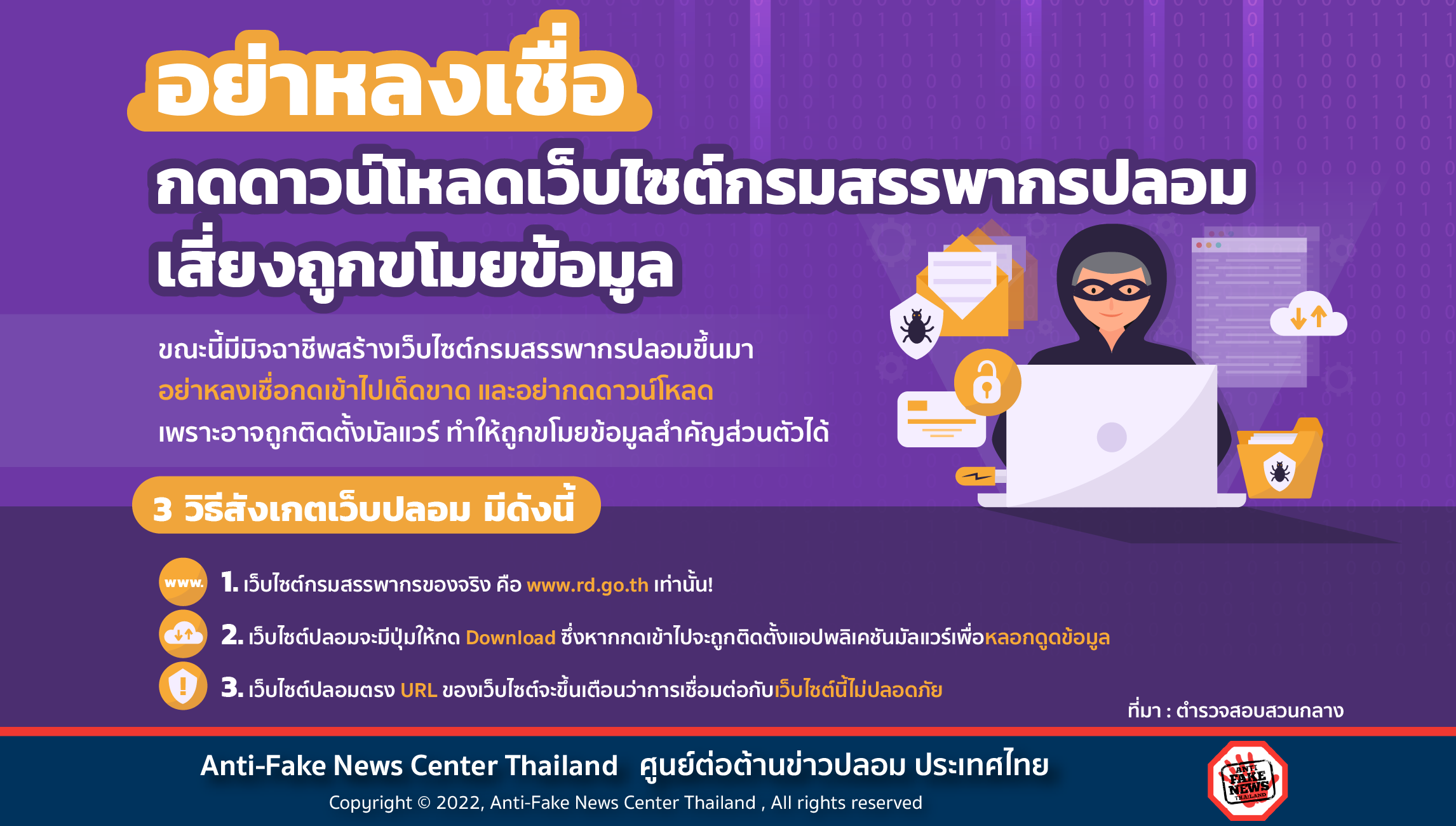 กดดาวน์โหลดเว็บไซต์กรมสรรพากรปลอม เสี่ยงถูกขโมยข้อมูล Website