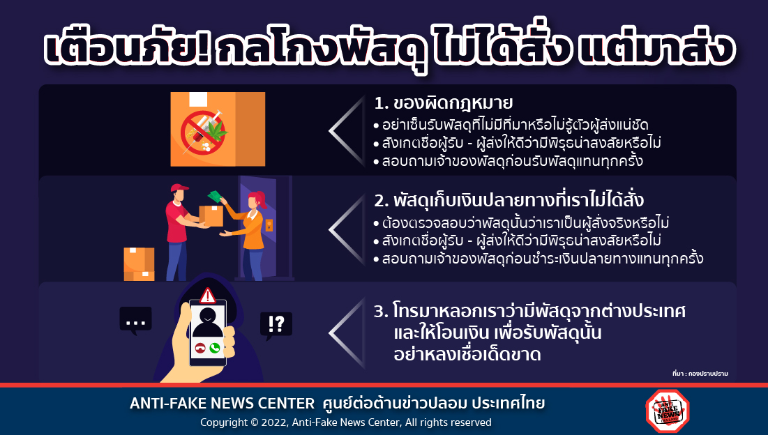 1 Oct 22 เตือนภัย กลโกงพัสดุ ไม่ได้สั่ง แต่มาส่ง Web