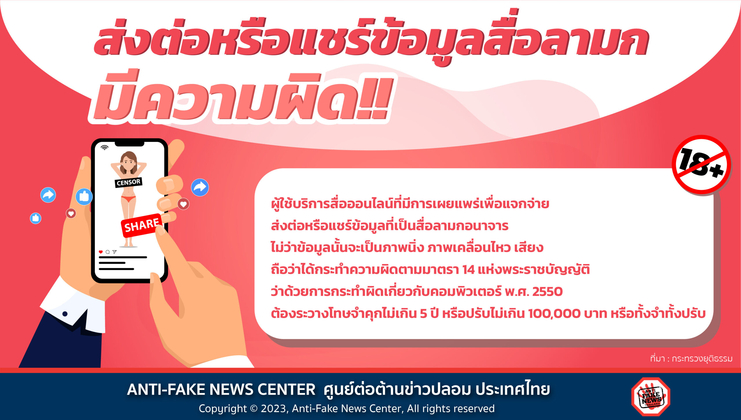 ส่งต่อหรือแชร์ข้อมูลสื่อลามก มีความผิด ! | ศูนย์ต่อต้านข่าว ...