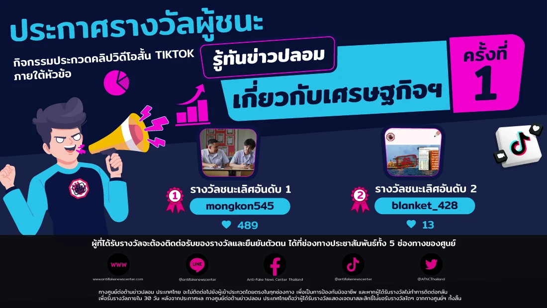 กิจกรรมประกวดคลิปสั้น TikTok ใน Campaign ที่ 4 ครั้งที่ 1 ในหัวข้อ “รู้ทันข่าวปลอมเกี่ยวกับเศรษฐกิจฯ”