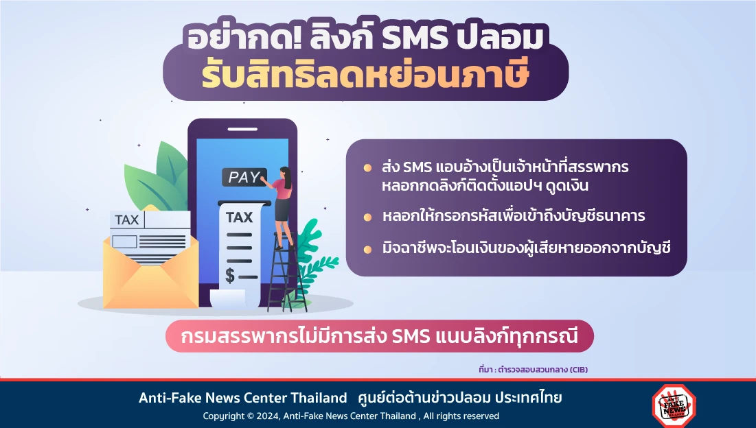 อย่ากด! ลิงก์ SMS ปลอม รับสิทธิลดหย่อนภาษี
