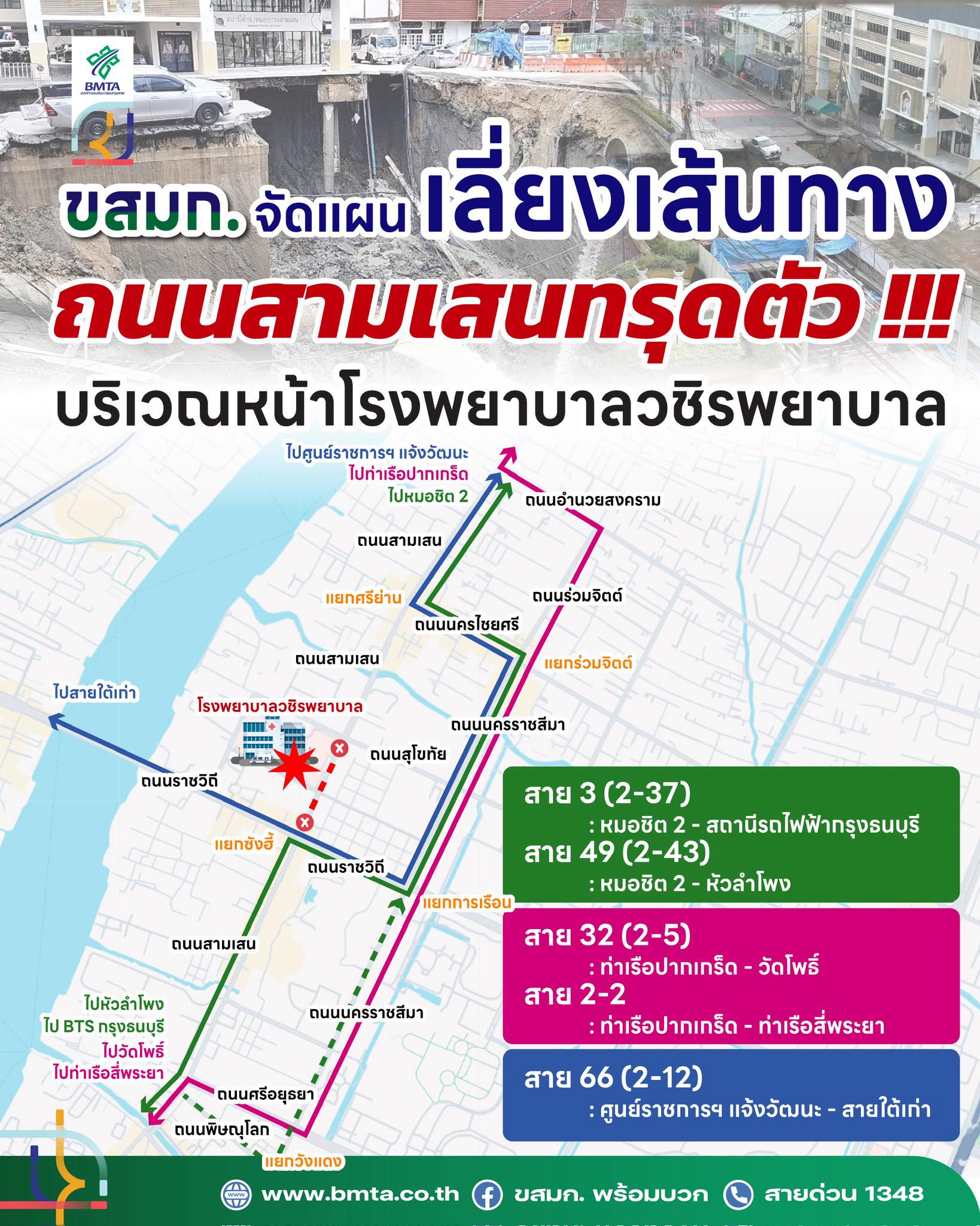 ขสมก. ปรับเส้นทางรถเมล์ 5 สายชั่วคราว เลี่ยงเส้นทางถนนทรุด
